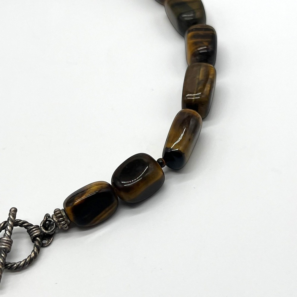 Vintage Tiger's Eye Necklace Marked SX 925 Sterling Silver Gemstone Toggle Clasp - Picture 9 of 16